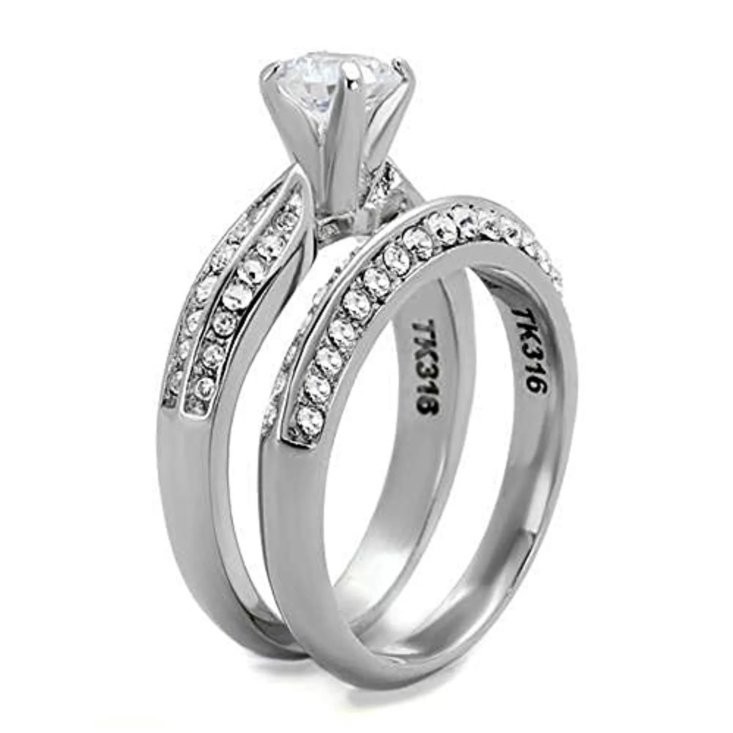 WildKlass Stainless Steel Ring High Polished (no Plating) Women AAA Grade CZ Clear