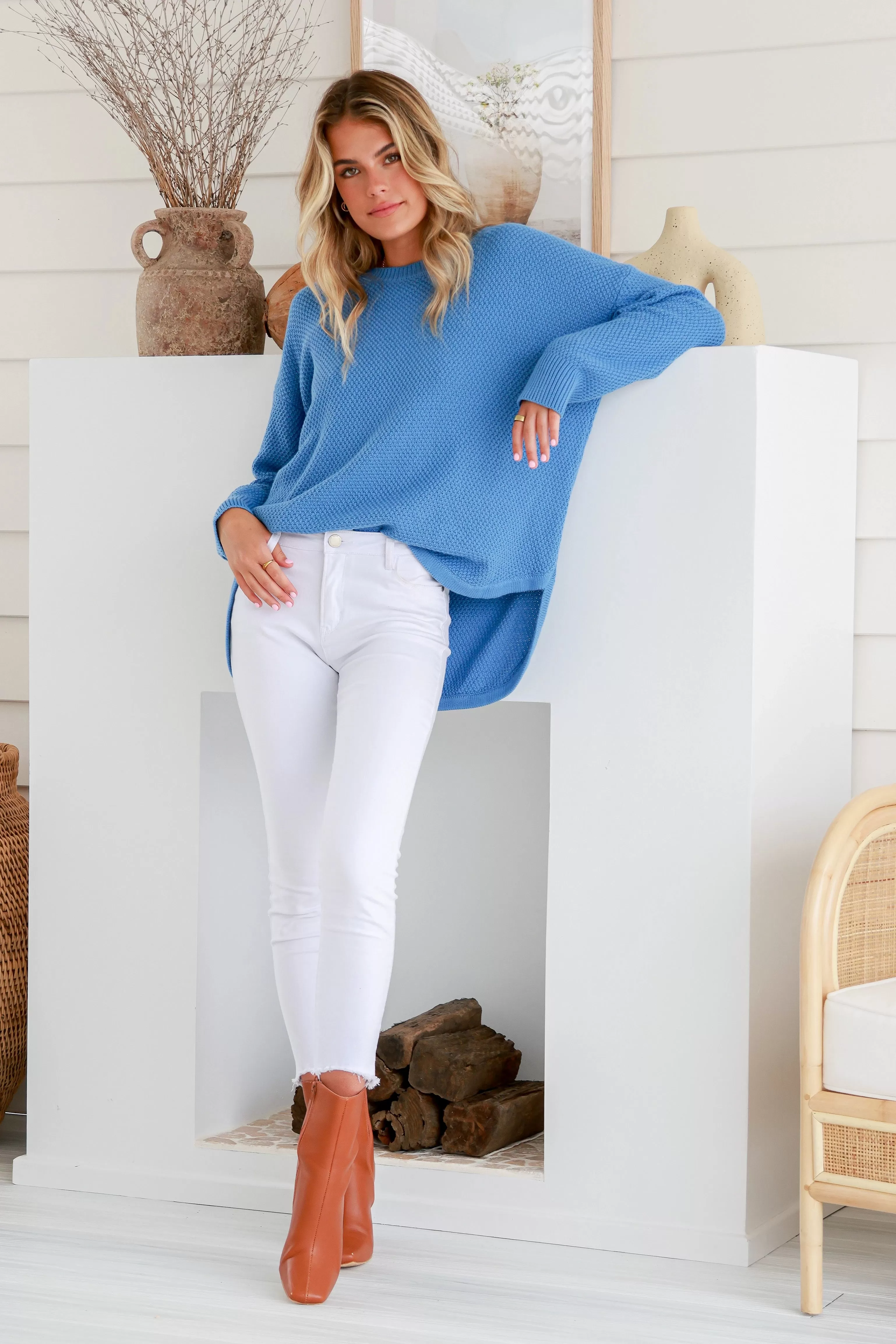 Willow Blue Waffle Knit Jumper